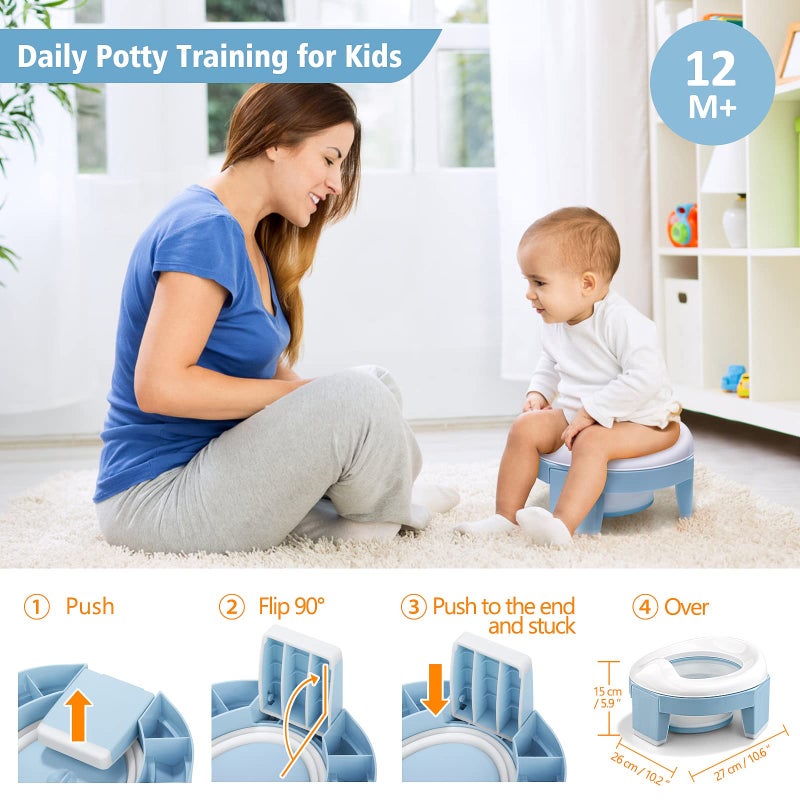 MCGMITT Potty Training Toilet Seat for Toddlers Boys Girls, Portable Baby Toilet Folding Kids Potty Chair Cover with Splash Guard for Travel, Including 3 Non-Slip Feet and Storage Bag (Blue) - Image 2